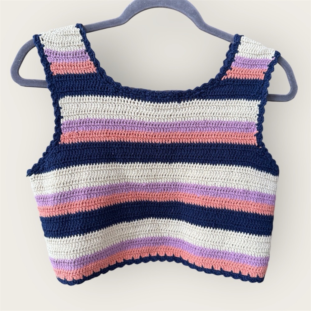 By Together Striped knit Crochet Tank cropped Top 100% cotton EUC